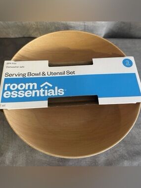 Room Essentials Serving Bowl and Utensil Set Bamboo Style NWT